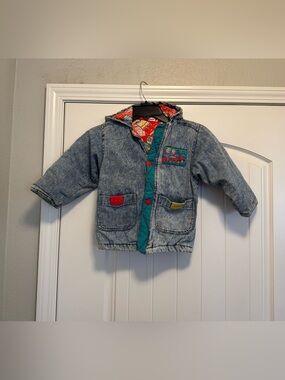 Vintage 90s Kidcore Colorblock Acid Wash Denim Jacket 🚂✨ Size 2T